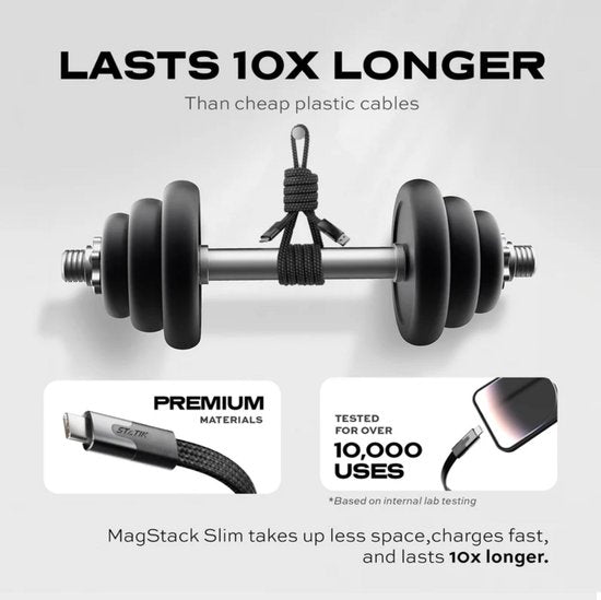 Câble de charge MagStack Slim Pro - 2m- noir - USB-C vers USB-C - Tressé nylon - 100W