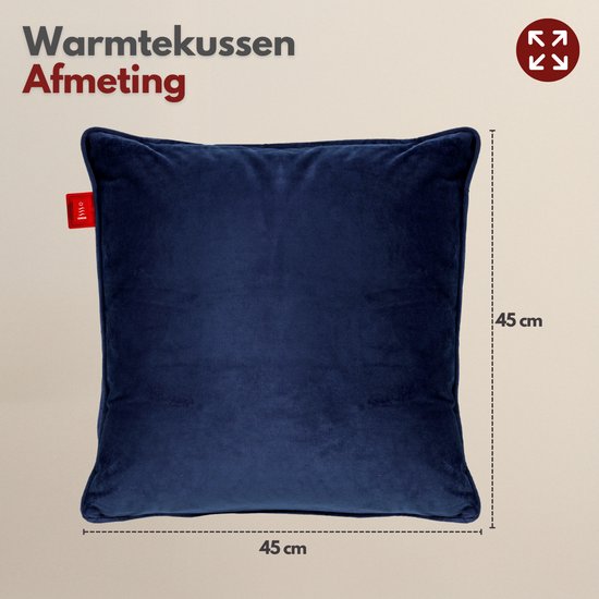 Coozie Rechargeable Heat Pillow - Sans fil et filaire - 45-65°C - Velours - 45 x 45 cm - Bleu foncé - Oreiller électrique - Powerbank incluse - Jusqu'à 8 heures de chaleur