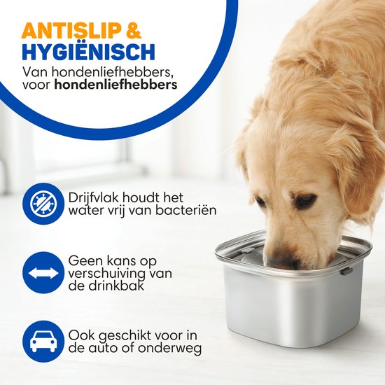 Vulpes Goods® Drinking Bowl Dog - Bol à eau pour chiens - Anti-renversement - Réduit la bave - acier inoxydable - En déplacement - 3L