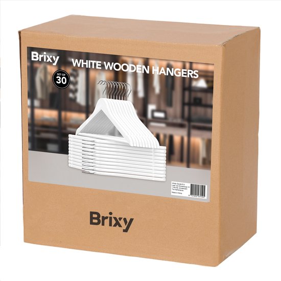 Infinity Goods 30 cintres en bois blanc - Cintre - Règle pour pantalons et encoches - Crochet en métal - Adultes - 30 pièces - Blanc