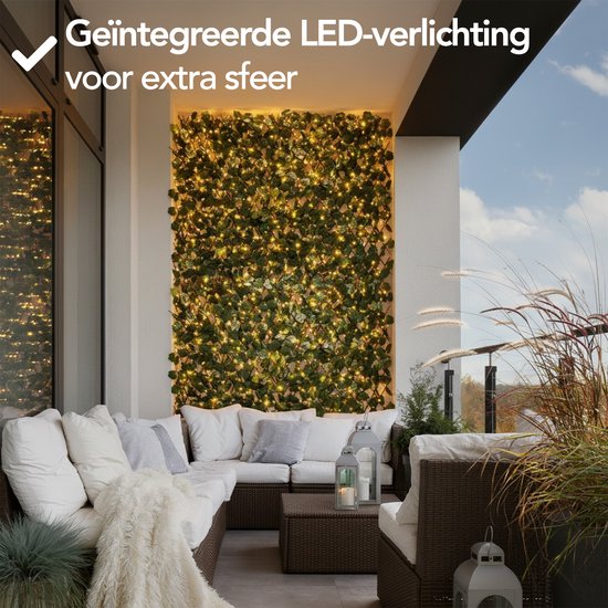 Brixy Haie Artificielle Solaire - Led - Extensible - 180 x 90 cm - Lierre artificiel - Plantes artificielles d'extérieur et d'intérieur - Imitation Plante - Lierre artificiel - Extensible - Luminaires - Eclairage