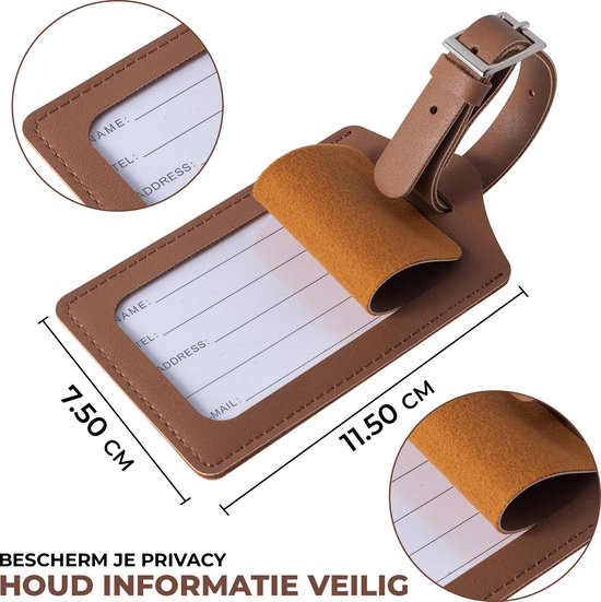 EverNeeds Etiquette de bagage - Etiquette de bagage pour valises - Etiquettes de bagage - Etiquettes de bagage - Cuir PU - Marron - 2 pièces