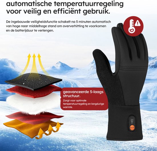 Gants chauffants - Light L - 3 réglages - Gants électriques - Résistant à l'eau et au vent - Gants chauffants rechargeables - Noir - Saaf Comfort
