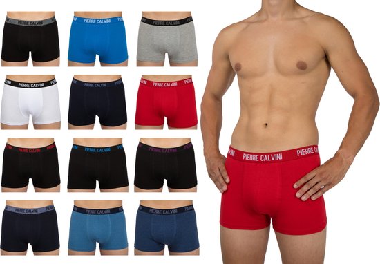 Pierre Calvini - Caleçons Hommes - Sous-vêtements Hommes - 12 Pièces - Taille L - Couleurs classiques - Caleçons Short Pipe