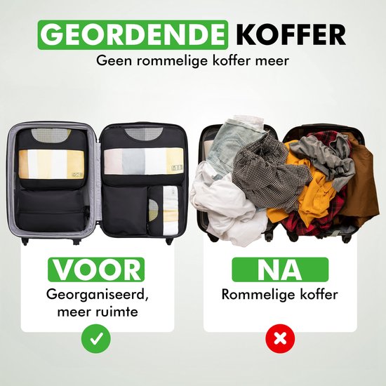 Travelhawk Packing Cubes - Kit d'organisation pour valise - Vêtements - Organisateurs de bagages - 8 pièces - Noir