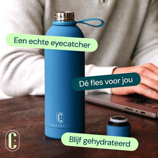 Bouteille d'eau Castagnola - Bouteille à boire en acier inoxydable 500 ML - Thermos en acier - Bouteilles à boire pour adultes - Double paroi - Bleu vif