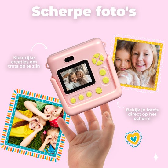 Denver Kids' Camera Full HD with Printer - Selfie Camera - 20MP - Digital Camera Kids - Photo - Video - Games - KPC1363 Pink