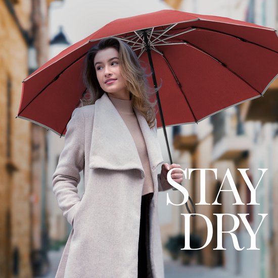 Nohrd Storm Umbrella - Bordeaux Red - Parapluie pliable - Stormproof 108 km/h - Parapluies tempête - Pliage et dépliage automatique - Réfléchissant - Parapluies - Housse de protection incluse