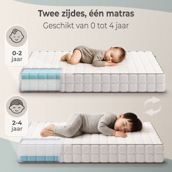 CozySense® Baby Mattress 60x120 - Lit bébé - Pour les bébés et les jeunes enfants - Housse 100% coton - Imperméable et hypoallergénique - Mousse à mémoire de forme au gel réduisant la pression