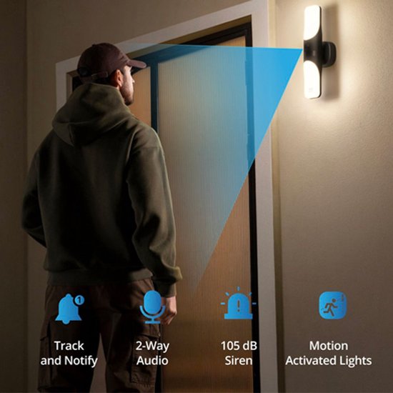 eufy Security S100 Applique murale avec caméra - Applique murale avec caméra - Résolution 2K - Éclairage 1 200 lumens - Vision nocturne couleur - Détection intelligente AI - Étanchéité IP65 - Pas de frais mensuels - Filaire