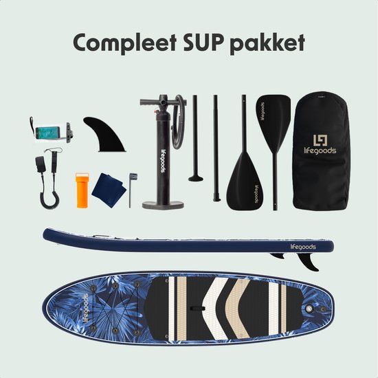 LifeGoods PaddlePro SUP Board - Planche à pagaie gonflable - Ensemble complet - Max. 150KG - 320x81cm - Bleu Tropical
