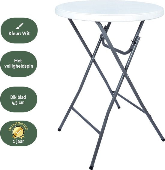 BRASQ Bartable Blanc/Gris ø80 x 110 cm - Table de bar - Table pliante - Pliable en plastique et métal pour l'intérieur et l'extérieur