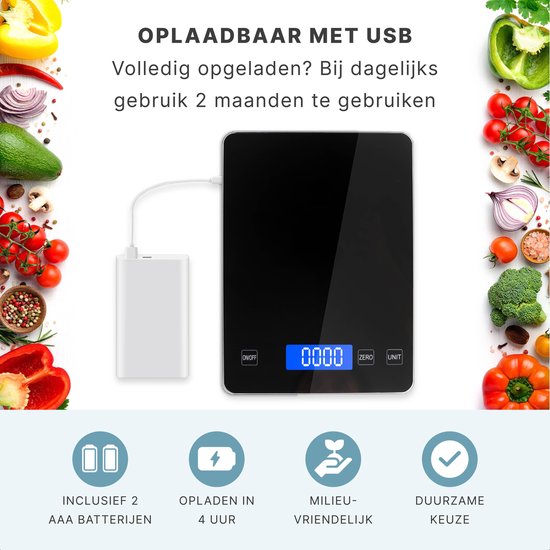 S.old Digital Kitchen Scales - Balance de cuisine - Rechargeable par USB - 1gr à 10kg - Fonction Tare - Noir