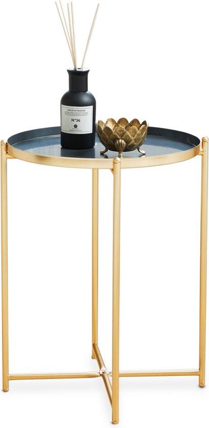 LIFA LIVING Table d'appoint Moderne - Table Basse Grise & Dorée - Ronde - Métal - Pour Salon, Chambre ou Bureau - 37,5 x 47,5 cm