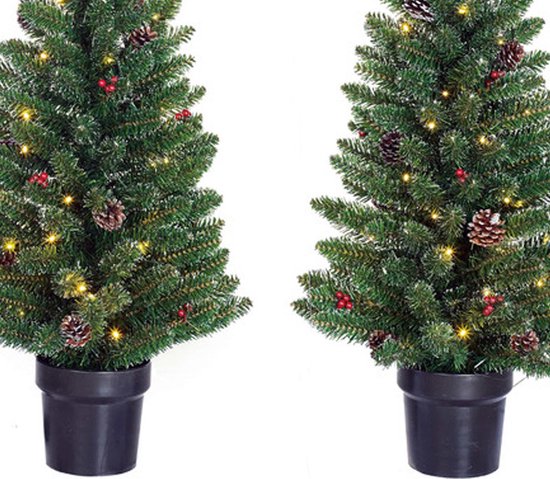 Black Box Trees Creston Ensemble de 2 arbres de Noël et 1 couronne avec lumières LED - Vert