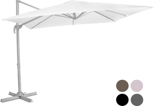 VONROC Premium Parasol flottant Pisogne 300x300cm - Comprend une base en croix et une housse de protection - Parasol carré - Rotation 360° - Inclinaison - Toile résistante aux UV - Blanc