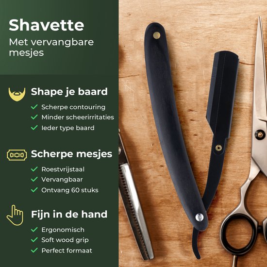 Gandria Shavette Open Razor - Classic Flip Razor - Barber & Barber Knife - Safety Razor - Straight Razor for Men - Incl. 60 Razors