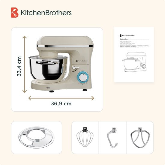KitchenBrothers Robot de cuisine - Robot de cuisine - 6.2L - Mixeur avec bol de mixage - Mixeur de cuisine - 2000W - Champagne