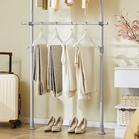 SoBuy Portemanteau télescopique - Système de rangement réglable - Système de penderie - L(75-126) × H(200-295) cm, Gris FRG109-II-HG