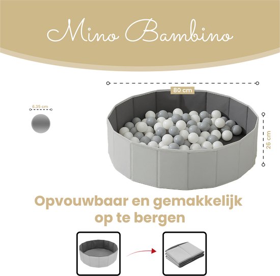 Mino Bambino Plateau à balles pliable - Contient 90 balles pour enfant - Gris