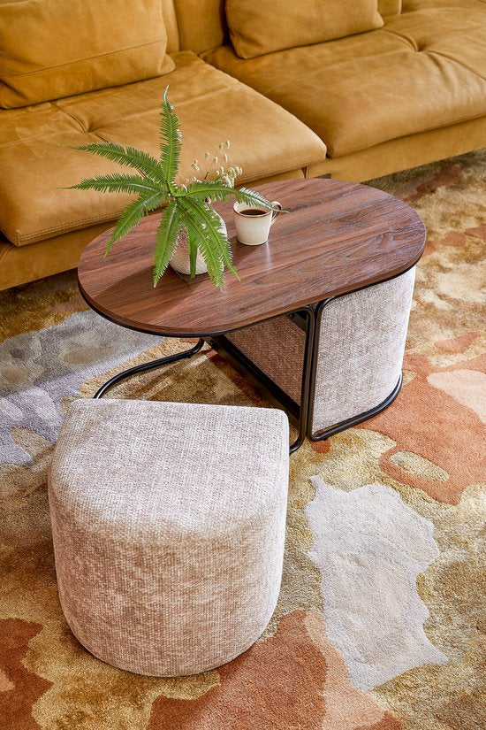 Mica Decorations Table basse avec poufs - 3 pièces - L79 x L45 x H41 cm - Gris clair