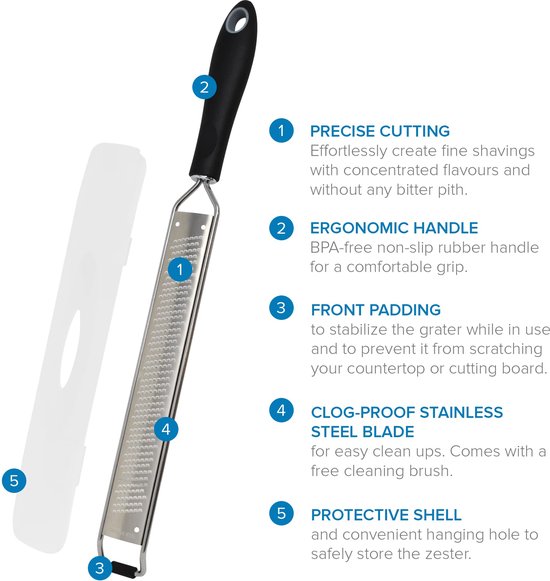 Râpe à zeste de citron en acier inoxydable tranchant comme un rasoir, râpe ergonomique pour la cuisine avec poignée et patin antidérapant, outil polyvalent pour zester le citron qui sert aussi de râpe à parmesan, râpe à ail, râpe à gingembre et bien plus