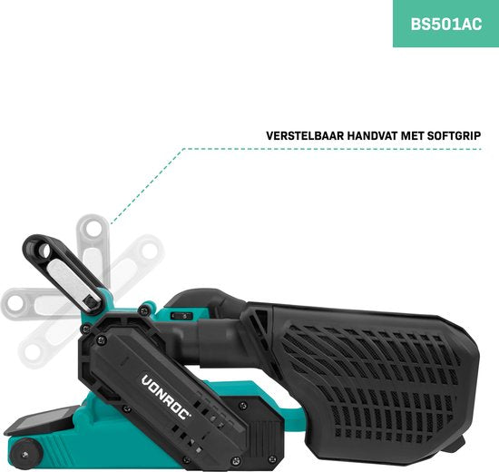 VONROC Ponceuse à bande 710W - 6 bandes abrasives incluses - vitesse variable