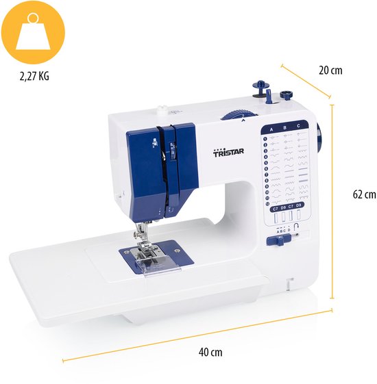 Machine à coudre Tristar SM-6005 - 38 points - compacte et puissante - enfileur de fil automatique - lumières LED - accessoires inclus