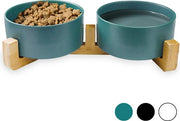 Gamelle pour chien - Bol à boire - Avec support en bambou - 2x 800 ml - Taille M - Vert Mat