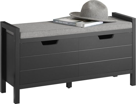 SoBuy Meuble à chaussures - Meuble à chaussures avec rangement et coussin d'assise - 2 portes - Noir