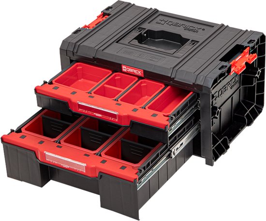 Qbrick System - PRO Drawer 2 Toolbox 2.0 Expert - 450 x 310 x 244 mm - Plastique PP noir - Boîte à outils modulaire avec 2 tiroirs - Rangement optimal des outils