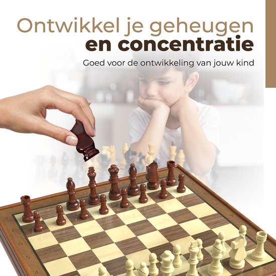 Windsor Luxury Chess Board - avec pièces - 35 cm - Annotations - Jeu d'échecs - Jeu d'échecs magnétique - Jeu d'échecs - Bois