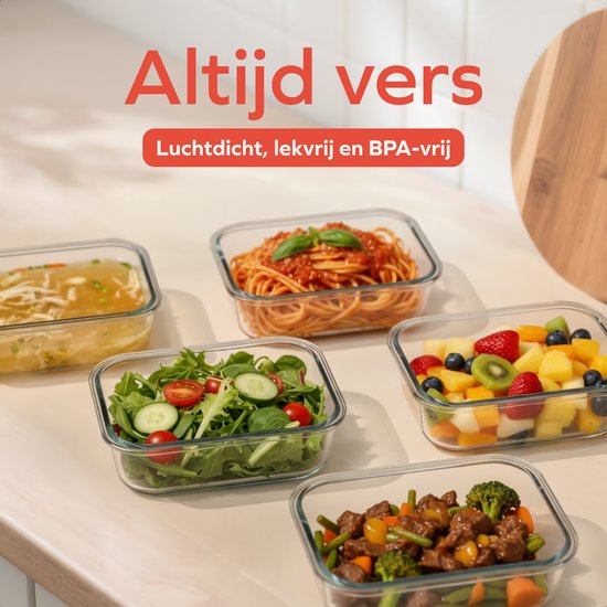 KitchenBrothers Meal Prep Trays - Plateaux fraîcheur en verre - hermétique - sans BPA ni PFAS - 1L - verre - 10 pièces