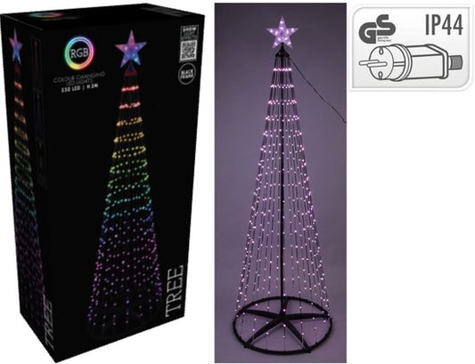 Arbre de Noël - Mât - Lumière RGB - 300cm - 550 LED - incl. Cadre - Changement de couleur
