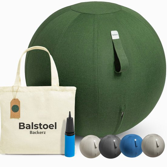 Backerz Boule d'assise 75 CM - Balle d'assise avec housse en lin - Chaise ergonomique pour le bureau et la maison - Balle de yoga de luxe - Vert olive