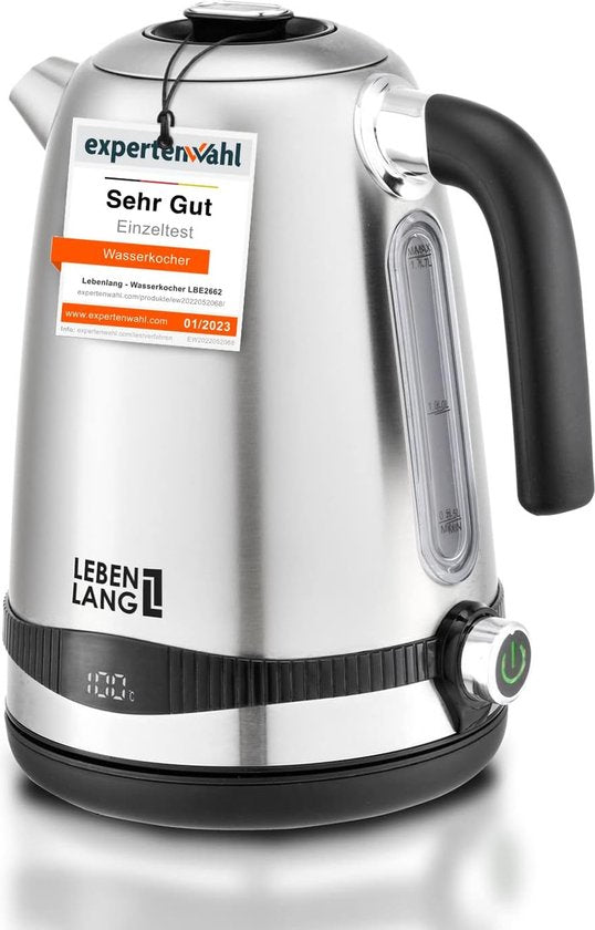 Bouilloire, acier inoxydable, réglage de la température, silencieuse, affichage de la température et fonction maintien au chaud, 1,7 litres & 2200 W, bouilloire électrique, bouilloire en acier inoxydable, rétro, sans plastique