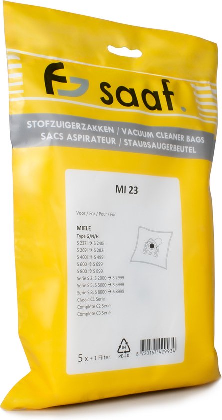 Sacs pour aspirateurs - 5 pièces - Convient aux aspirateurs Miele GN - Convient aux aspirateurs Complete C2 et C3 / Classic C1 et autres - Filtre inclus