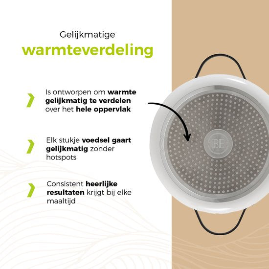 BE Living Essential Casserole avec couvercle - Ø 28 cm - Poêle de cuisson - Céramique - Sans PFAS - Induction - Blanc