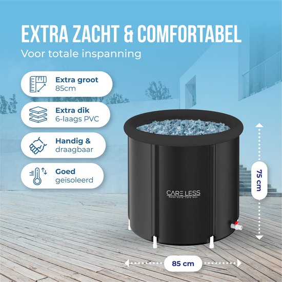 Care Less - Ice Bath XL - Baignoire pliable - Baignoire assise - Baignoire plongeante - 85CM - Pliable et avec couvercle - Pompe et tuyau de vidange inclus - Piscine - Seau de bain - Noir