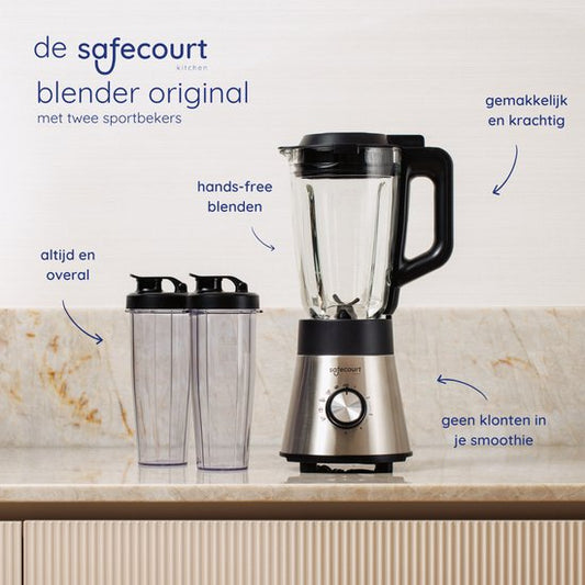 Safecourt Kitchen Power blender - 5 programmes automatiques - Smoothie maker - +2 gobelets à emporter - inox