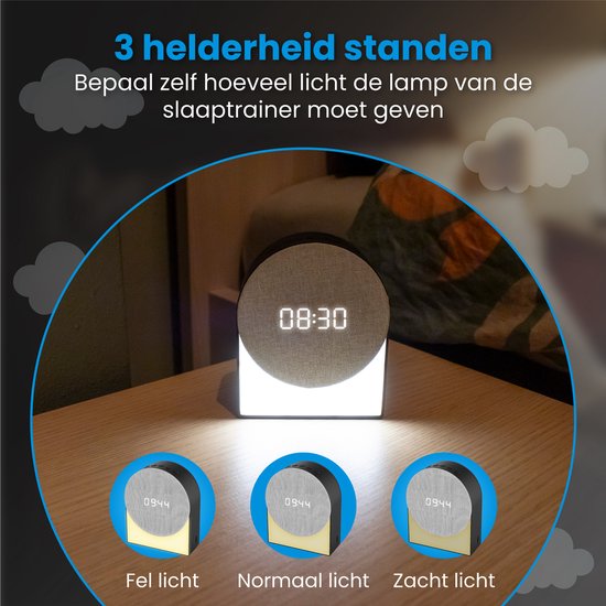 DreamCare Sleep Trainer - Réveil - Veilleuse - Machine à bruit blanc - 6 sons de sommeil et 6 sons de réveil