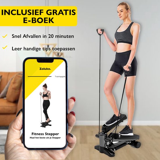 Zoluko Stepper with Display - Includes Resistance Bands, Anti-slip mat and E-Book - Stepper Fitness - Fitness Step - Mini Stepper - Step Fitness - Aerobic Step - Step - Stepper Fitness Device - Exercise Bike - Black