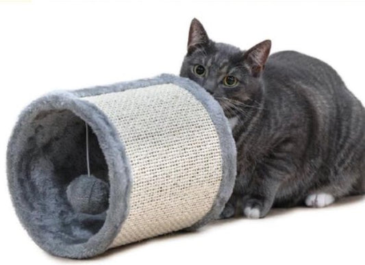 maxxpro Tunnel pour chat avec balle - Tunnel à griffer pour chat - Jouets pour chat - Ø 21x19 cm - Gris