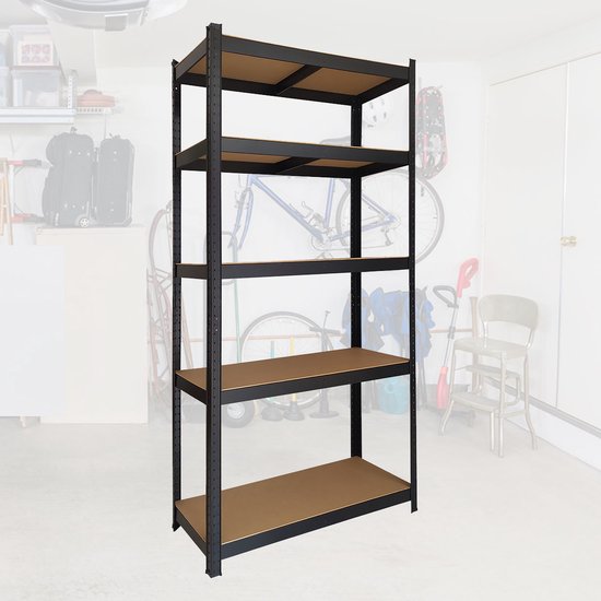 BRASQ Armoire à étagères en métal noir - Rack de stockage - Armoire murale - Armoire de stockage 180x90x40cm - 5 niveaux - armoire 175 KG/étagère - 875 KG max.