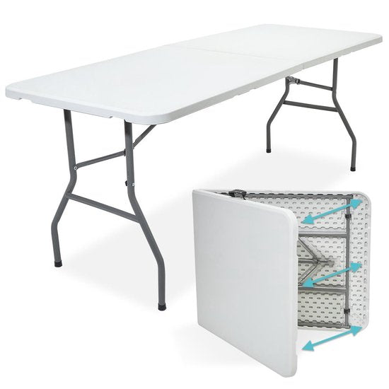 LifeGoods Table pliante - 70x180cm - Table pliante ajustable et robuste - Résiste aux intempéries - Table pliante pour l'extérieur - Blanc