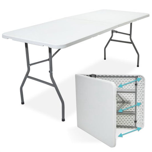 LifeGoods Table pliante - 70x180cm - Table pliante ajustable et robuste - Résiste aux intempéries - Table pliante pour l'extérieur - Blanc