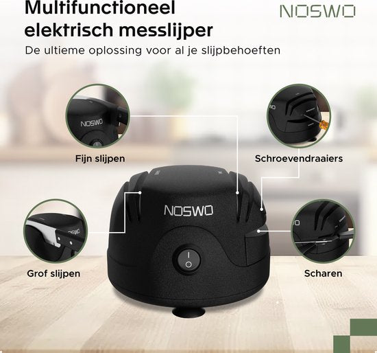 Noswo Aiguisoir électrique pour couteaux - Multifonctionnel - Convient aux couteaux, tournevis et ciseaux - Antidérapant - Noir