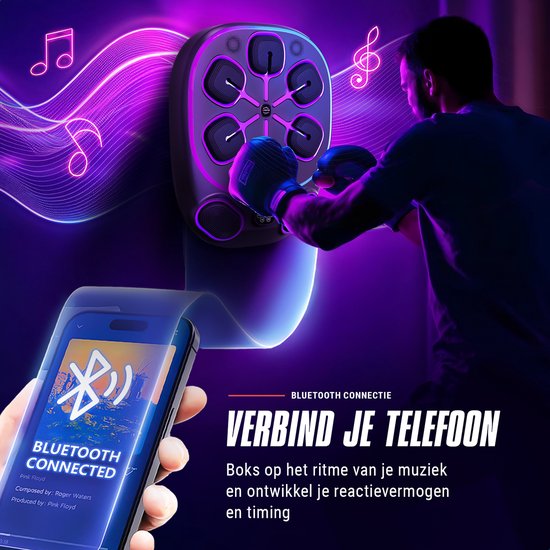 Inventus Boxing Machine PRO - Gants de boxe inclus - Installation de la machine de boxe sans perçage - Reflex Music Boxing - Smart Bluetooth Boxing Machine - Sports Boxing Training - Sac de boxe / Ballon de boxe - Rechargeable par USB - Pour adultes