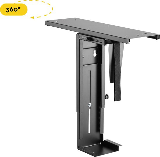 BRASQ Universal CPU Holder Black - Support CPU réglable - Gestion des câbles - Rotation à 360 degrés - Capacité 10 KG