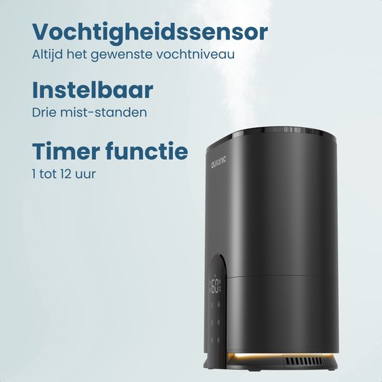 Humidificateur Auronic - 4 litres - 40m2 - Convient au salon, au bureau, à la chambre à coucher, à la chambre de bébé et plus encore - Avec aromathérapie - Sans BPA - Noir